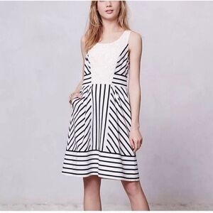 Anthropologie Maeve Black and White Striped Lace Inset Sheath Dress Size 6